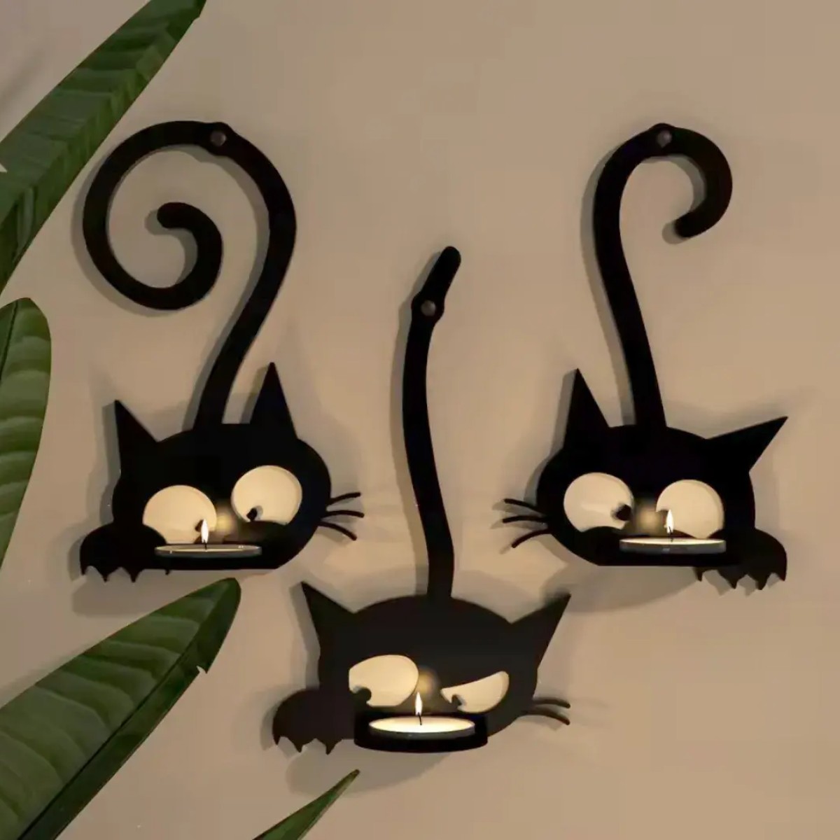 Portavelas gatos de pared (set x3)